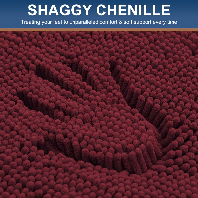 Smiry Luxury Chenille Bathroom Rugs 47x17, Extra Soft and Absorbent Shaggy Bath Mat, Machine Washable, Non-Slip Plush Carpet Runner for Tub, Shower, and Floor, Home Decor Accessories, Burgundy - Image 3